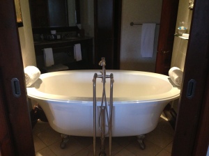 This grand soaker tub is inside every suite at Hotel Quintessence.